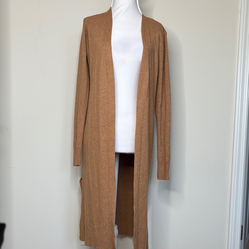 BN1 Long Cardigan Brown Ribbed Sweater Long Sleeve XS Classic Mocha Mousse‎